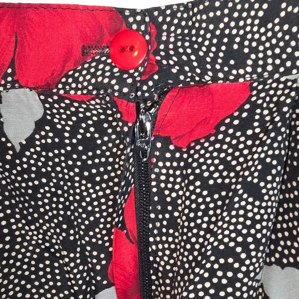 Vintage Made USA Maren Red Floral Polka Dot Skirt Womans Sz Med Midi Cottagecore